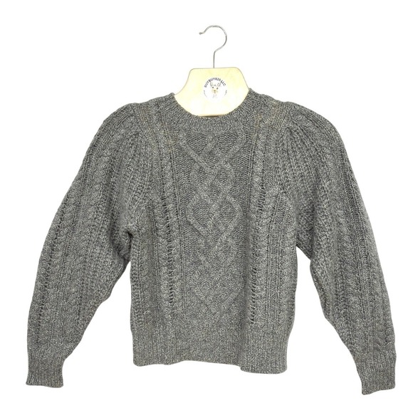 AQUA CASHMERE Cable Knit Sweater Women's Size S Grey Crew Neck Long Sleeve - Picture 1 of 6